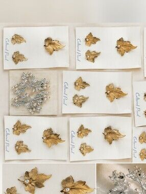 Vintage Gold Leaf Pearl Brooches - Set of Decorative Pins